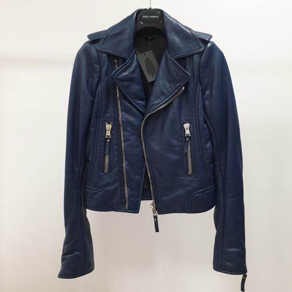 Balenciaga Navy Blue Leather Jacket Sz.36 - Picture 1 of 7